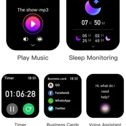 696 S320B Smart Watch 2.02 inch Smart Band Fitness Bracelet Bluetooth Pedometer Call Reminder Sleep Tracker Compatible with Android iOS Men Hands-Free Calls Message Reminder Step Tracker IP 67 44mm