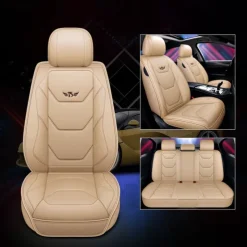 5 Seat Full Set Luxury Universal 5D PU Leather Front Car Seat Cover, Waterproof, Breathable Seat Protector Mat