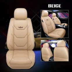 5 Seat Full Set Luxury Universal 5D PU Leather Front Car Seat Cover, Waterproof, Breathable Seat Protector Mat