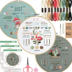 3 Sets Embroidery kit for Beginners AdultsLearn 33 Different Stitches DIY Kits Includes Stamped Flower Pattern Hoop Color ThreadsToolsEasy to Follow