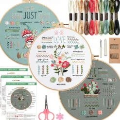 3 Sets Embroidery kit for Beginners AdultsLearn 33 Different Stitches DIY Kits Includes Stamped Flower Pattern Hoop Color ThreadsToolsEasy to Follow
