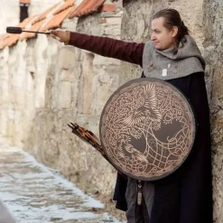 8'' Shaman Viking Drum Huginn&Muninn Deep Bass Sound Water Resistant Plastic Membrane Huge Vegan Frame Drum LARP Party