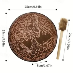 8'' Shaman Viking Drum Huginn&Muninn Deep Bass Sound Water Resistant Plastic Membrane Huge Vegan Frame Drum LARP Party