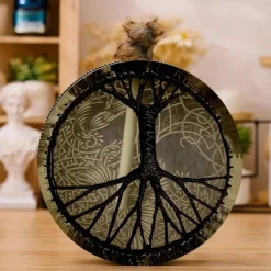 8'' Shaman Viking Drum Huginn&Muninn Deep Bass Sound Water Resistant Plastic Membrane Huge Vegan Frame Drum LARP Party