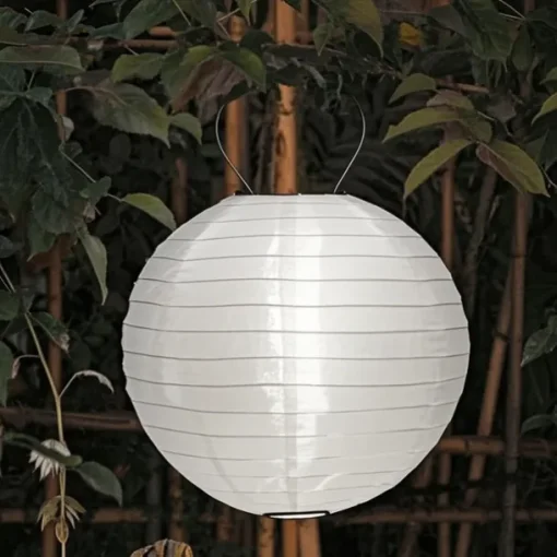 12" Solar Paper Lanterns Powered Lanterns Waterproof Outdoor Nylon Cloth Paper Lantern Lamps Garden Hanging