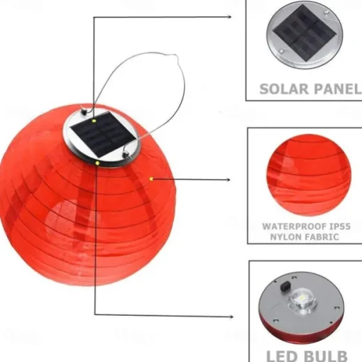 12" Solar Paper Lanterns Powered Lanterns Waterproof Outdoor Nylon Cloth Paper Lantern Lamps Garden Hanging