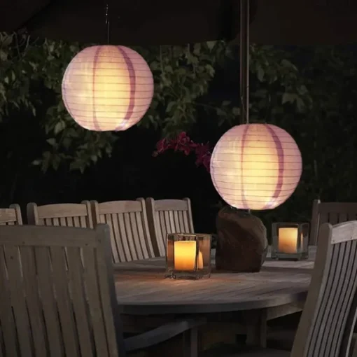 12" Solar Paper Lanterns Powered Lanterns Waterproof Outdoor Nylon Cloth Paper Lantern Lamps Garden Hanging