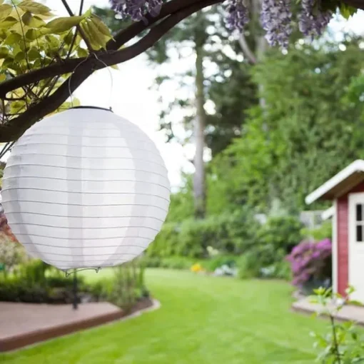 12" Solar Paper Lanterns Powered Lanterns Waterproof Outdoor Nylon Cloth Paper Lantern Lamps Garden Hanging