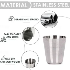 4 Stainless Steel Shot Cups Drinking Vessel with Black Leather Carrying Case (30ml) Outdoor Camping Travel Unbreakable Metal Shooters for Whiskey Tequila Liquor Great Barware Gift