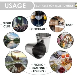 4 Stainless Steel Shot Cups Drinking Vessel with Black Leather Carrying Case (30ml) Outdoor Camping Travel Unbreakable Metal Shooters for Whiskey Tequila Liquor Great Barware Gift