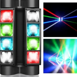 7 Stars Moving Head DJ Light –Party Lights Indoor 8 Beams Spider LED RGBW 4-in-1 Spotlight DMX/Sound/Auto Modes, Perfect for Weddings, Karaoke, & Disco Light Shows