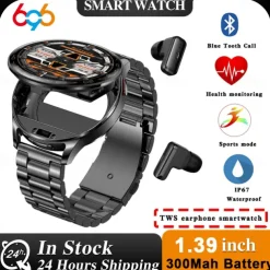 696 T97 Smart Watch 1.39 inch Smart Band Fitness Bracelet Bluetooth Pedometer Call Reminder Sleep Tracker Compatible with Android iOS Men Hands-Free Calls Message Reminder Watches with Earbuds IP 67