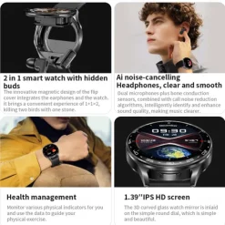 696 T97 Smart Watch 1.39 inch Smart Band Fitness Bracelet Bluetooth Pedometer Call Reminder Sleep Tracker Compatible with Android iOS Men Hands-Free Calls Message Reminder Watches with Earbuds IP 67