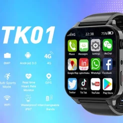 696 TK01 Smart Watch 1.99 inch 4G LTE Cellular Smartwatch Phone Bluetooth 4G Pedometer Call Reminder Sleep Tracker Compatible with Android iOS Men GPS Hands-Free Calls with Camera IP 67 31mm Watch
