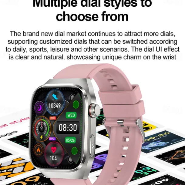 696 TK16 Smart Watch 2.4 inch Smartwatch Fitness Running Watch Bluetooth Pedometer Call Reminder Sleep Tracker Compatible with Android iOS Men Hands-Free Calls Message Reminder IP 67 52mm Watch Case