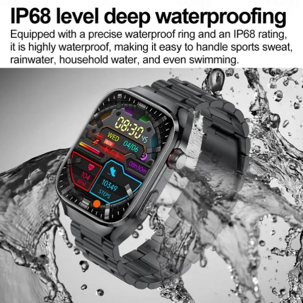 696 TK16 Smart Watch 2.4 inch Smartwatch Fitness Running Watch Bluetooth Pedometer Call Reminder Sleep Tracker Compatible with Android iOS Men Hands-Free Calls Message Reminder IP 67 52mm Watch Case