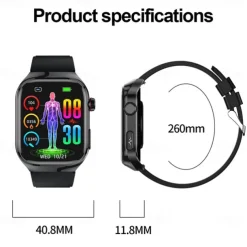 696 TK16 Smart Watch 2.4 inch Smartwatch Fitness Running Watch Bluetooth Pedometer Call Reminder Sleep Tracker Compatible with Android iOS Men Hands-Free Calls Message Reminder IP 67 52mm Watch Case