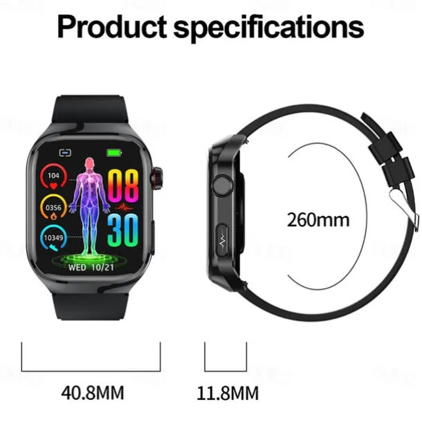 696 TK16 Smart Watch 2.4 inch Smartwatch Fitness Running Watch Bluetooth Pedometer Call Reminder Sleep Tracker Compatible with Android iOS Men Hands-Free Calls Message Reminder IP 67 52mm Watch Case