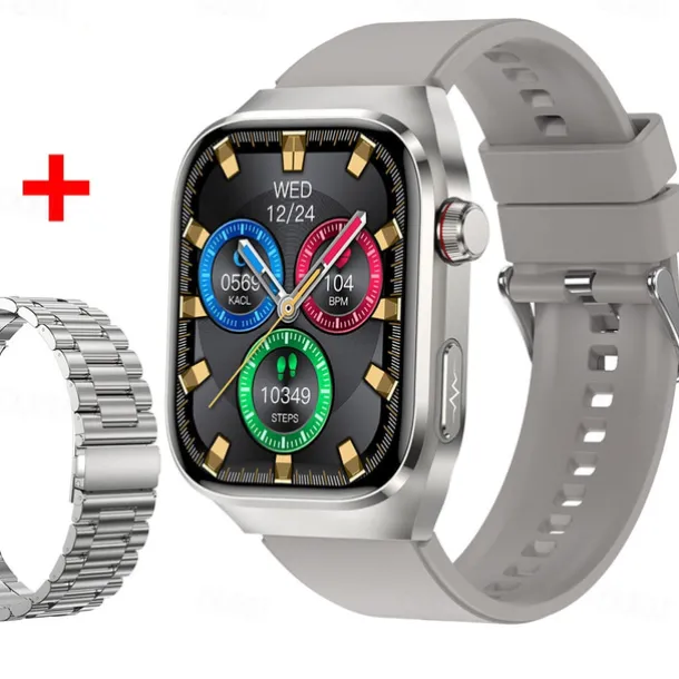 696 TK16 Smart Watch 2.4 inch Smartwatch Fitness Running Watch Bluetooth Pedometer Call Reminder Sleep Tracker Compatible with Android iOS Men Hands-Free Calls Message Reminder IP 67 52mm Watch Case