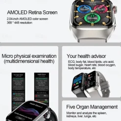 696 TK16 Smart Watch 2.4 inch Smartwatch Fitness Running Watch Bluetooth Pedometer Call Reminder Sleep Tracker Compatible with Android iOS Men Hands-Free Calls Message Reminder IP 67 52mm Watch Case