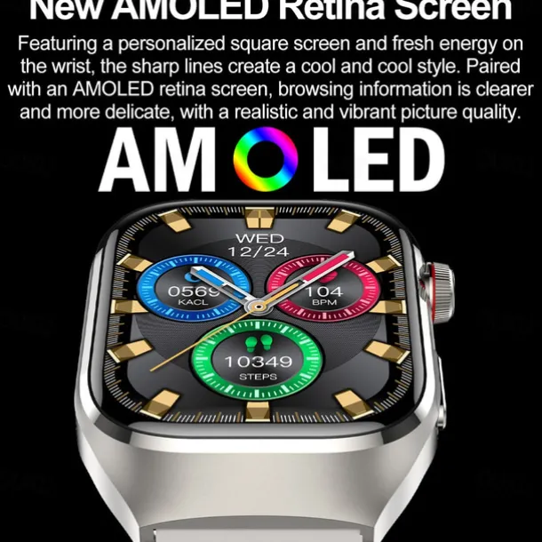 696 TK16 Smart Watch 2.4 inch Smartwatch Fitness Running Watch Bluetooth Pedometer Call Reminder Sleep Tracker Compatible with Android iOS Men Hands-Free Calls Message Reminder IP 67 52mm Watch Case