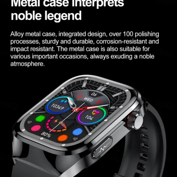 696 TK16 Smart Watch 2.4 inch Smartwatch Fitness Running Watch Bluetooth Pedometer Call Reminder Sleep Tracker Compatible with Android iOS Men Hands-Free Calls Message Reminder IP 67 52mm Watch Case