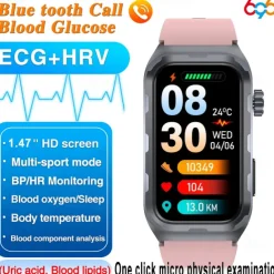 696 TK79 Smart Watch 1.47 inch Smart Band Fitness Bracelet Bluetooth ECG+PPG Temperature Monitoring Pedometer Compatible with Android iOS Women Men Message Reminder IPX-0 27mm Watch Case