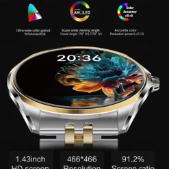 696 TN88 Smart Watch 1.43 inch Smart Band Fitness Bracelet Bluetooth Pedometer Call Reminder Sleep Tracker Compatible with Android iOS Women Men Hands-Free Calls Message Reminder IP 67 43mm Watch Case