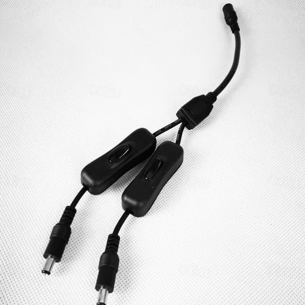 1 to 2 Ports DC 12V Inline Rocker On Off Switch with 5.5 x 2.1mm DC Jack Male to Female Power Cable for LED Strip Light CCTV Camera