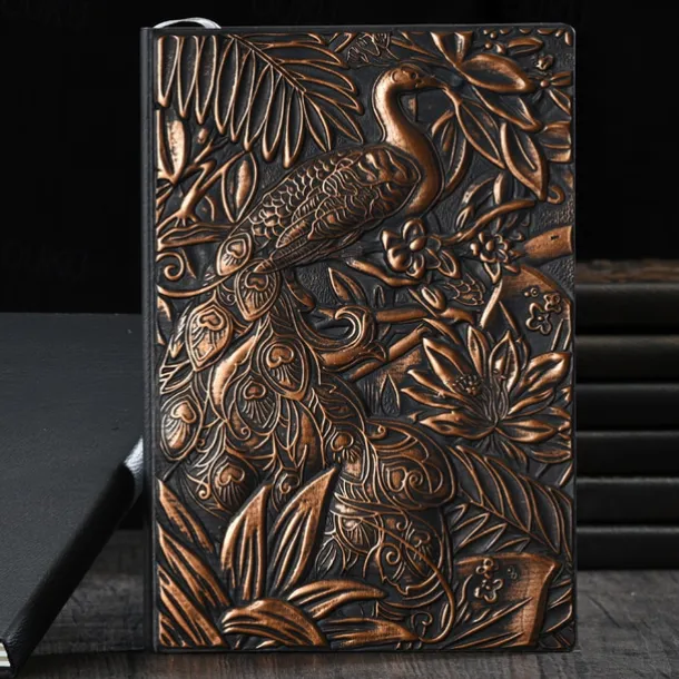 8 Types Embossed Leather Journal Diary Business Notebook Agenda Antique Handmade Relief Notebook Phoenix Immortal Bird Travel Notebook Agenda Book Gift for Friends Size A5 (8.4x5x0.7 Inches)