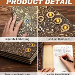 8 Types Embossed Leather Journal Diary Business Notebook Agenda Antique Handmade Relief Notebook Phoenix Immortal Bird Travel Notebook Agenda Book Gift for Friends Size A5 (8.4x5x0.7 Inches)