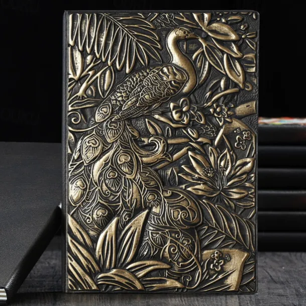 8 Types Embossed Leather Journal Diary Business Notebook Agenda Antique Handmade Relief Notebook Phoenix Immortal Bird Travel Notebook Agenda Book Gift for Friends Size A5 (8.4x5x0.7 Inches)