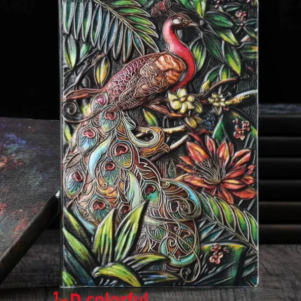 8 Types Embossed Leather Journal Diary Business Notebook Agenda Antique Handmade Relief Notebook Phoenix Immortal Bird Travel Notebook Agenda Book Gift for Friends Size A5 (8.4x5x0.7 Inches)