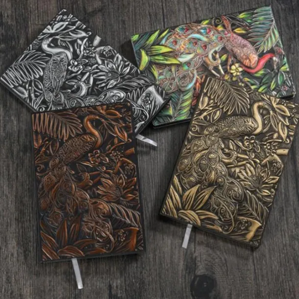8 Types Embossed Leather Journal Diary Business Notebook Agenda Antique Handmade Relief Notebook Phoenix Immortal Bird Travel Notebook Agenda Book Gift for Friends Size A5 (8.4x5x0.7 Inches)