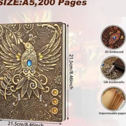 8 Types Embossed Leather Journal Diary Business Notebook Agenda Antique Handmade Relief Notebook Phoenix Immortal Bird Travel Notebook Agenda Book Gift for Friends Size A5 (8.4x5x0.7 Inches)