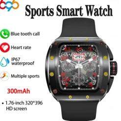 696 V68 Smart Watch 1.76 inch Smartwatch Fitness Running Watch Bluetooth Pedometer Call Reminder Sleep Tracker Compatible with Android iOS Men Hands-Free Calls Message Reminder IPX-0 44mm Watch Case