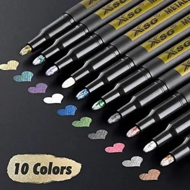 10 Vibrant Colors Metallic Markers - Perfect for Rock Painting DIY Photo Albums Scrapbook Crafts and More!