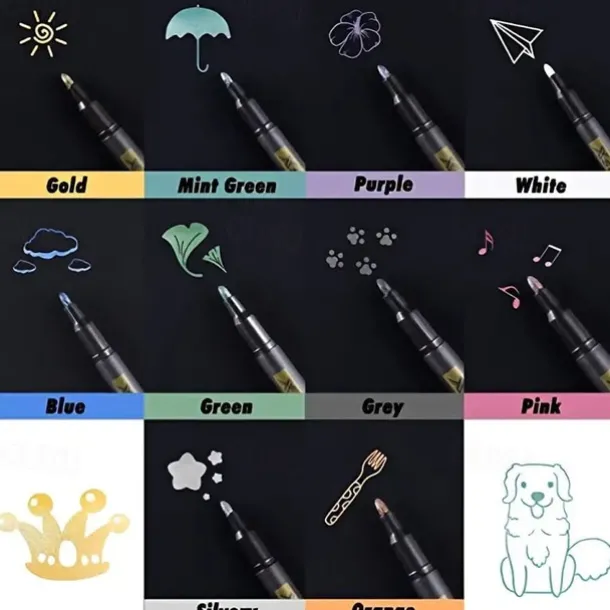 10 Vibrant Colors Metallic Markers - Perfect for Rock Painting DIY Photo Albums Scrapbook Crafts and More!