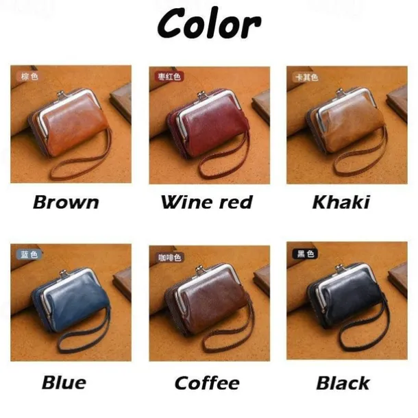 2023 Women New Retro Genuine Leather Rivet Short Wallet Zipper Coin Card Holder Female Coin Clutch Wallets Purse Money Bag