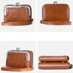 2023 Women New Retro Genuine Leather Rivet Short Wallet Zipper Coin Card Holder Female Coin Clutch Wallets Purse Money Bag