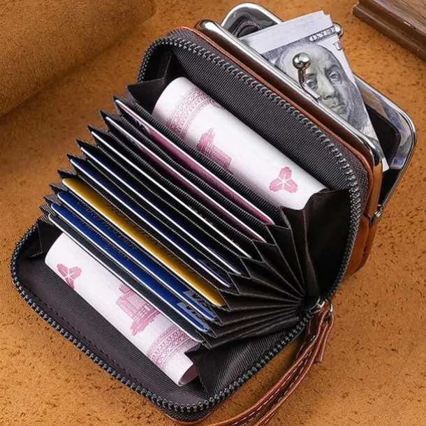 2023 Women New Retro Genuine Leather Rivet Short Wallet Zipper Coin Card Holder Female Coin Clutch Wallets Purse Money Bag
