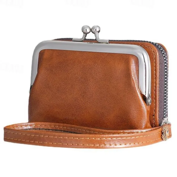 2023 Women New Retro Genuine Leather Rivet Short Wallet Zipper Coin Card Holder Female Coin Clutch Wallets Purse Money Bag