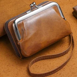 2023 Women New Retro Genuine Leather Rivet Short Wallet Zipper Coin Card Holder Female Coin Clutch Wallets Purse Money Bag