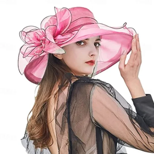 2025 Womens Organza Church Derby Hat - Elegant Fashionable Tea Party Fascinator and Church Hat