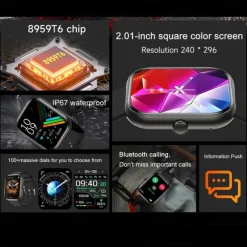 696 ZW65 Smart Watch 2.01 inch Smart Band Fitness Bracelet Bluetooth Pedometer Call Reminder Sleep Tracker Compatible with Android iOS Women Men Hands-Free Calls Message Reminder Custom Watch Face