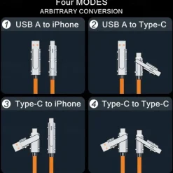 6A 4 in 1 Two Tow Two Data Cable 120w Flash Charge Type-c Mobile Phone Charging Cable Super Fast Charge