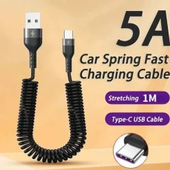 5A Fast Charging Type C Cable Micro USB Spring Car USB Cable For Samsung Xiaomi Redmi POCO Huawei Honor Phone Accessories Gift
