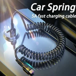 5A Fast Charging Type C Cable Micro USB Spring Car USB Cable For Samsung Xiaomi Redmi POCO Huawei Honor Phone Accessories Gift