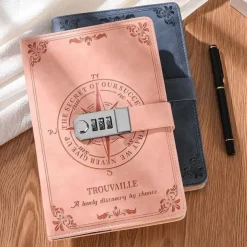 A5 Leather Notebook with Lock, Password Diary Journal for College Students, Retro Handcrafted Thickened Paper, Back to School Gift, Stationery