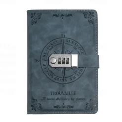 A5 Leather Notebook with Lock, Password Diary Journal for College Students, Retro Handcrafted Thickened Paper, Back to School Gift, Stationery